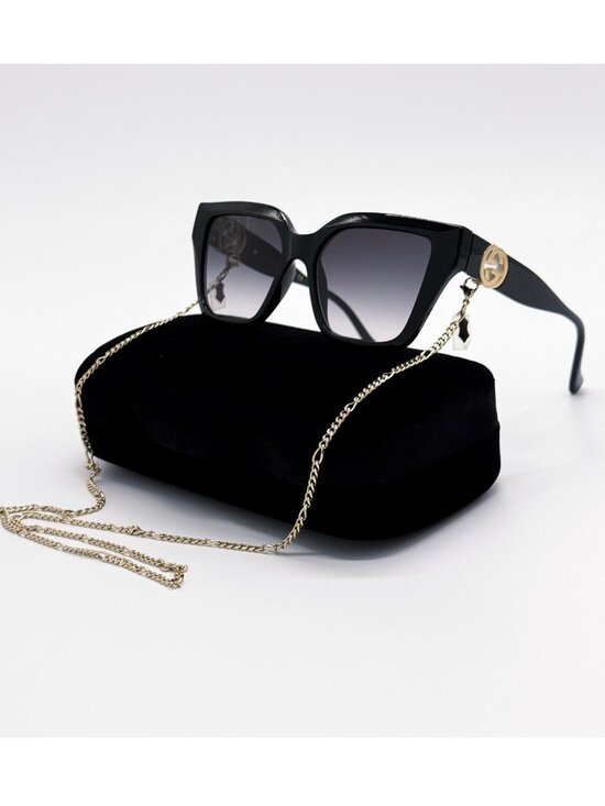 New Gucci Black Cat Eye Women Sunglasses GG1023S 001 With Chain main image 6